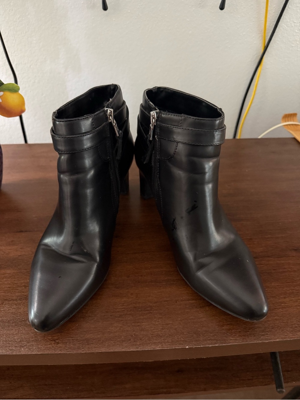 Chaps Black Pointed Toe Ankle Booties with Side Zipper